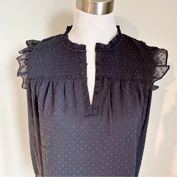 Loft Grey Swiss Clip Dot Blouse Top Flutter Butterfly Sleeves, size Medium - Picture 2 of 16